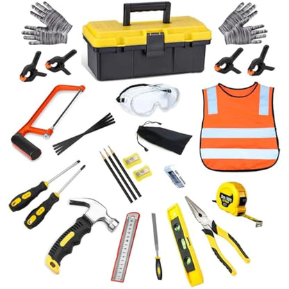 QeeHeng Kids Real Tools Set, Woodworking Tool Set, 30 PCS Builder Children Real Hand Tools Kit Construction Learning, Home DIY Play for Boys & Girls Beginner Learning Gift, Come with Tool box