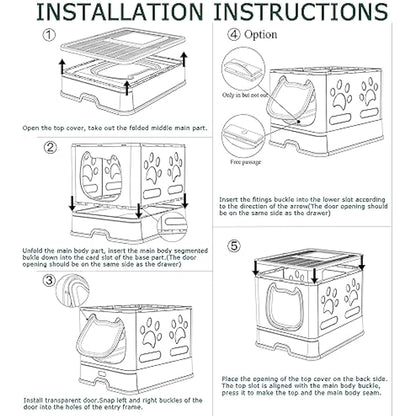 Pawsayes Cat Litter Tray Litter box with Lid for Medium and Small Cats, Foldable Top Entry Kitten Litter Box with Drawer Pan and Scoop