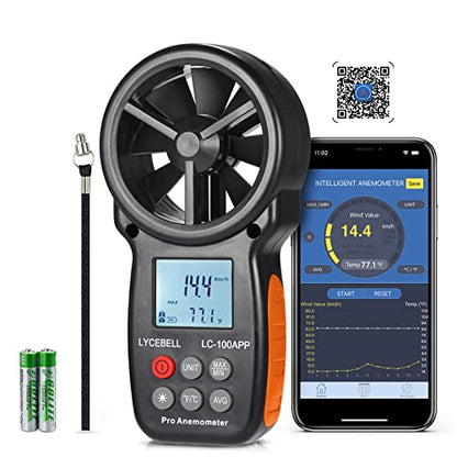 Anemometer Handheld, LC-100-APP Digital Wind Speed Meter APP Connect with Wireless Bluetooth for Measuring Wind Chill, Wind Speed, Temperature, Air