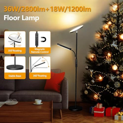 LED Uplighter Floor Lamp, Super Bright Stand Lamp, Dimmable Brightness and 4 Color Temperatures, Remote & Touch Control for Living Room Bedroom Office (Carbon Black)