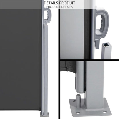 VOUNOT Retractable Side Awning, Outdoor Privacy Protection Screen for Garden, Balcony, Terrace, 160 x 300 cm, Dark Grey