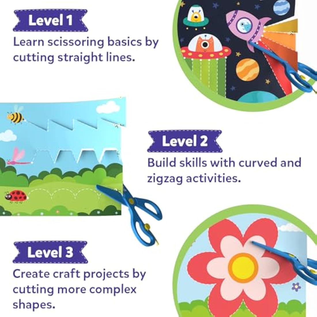 Skillmatics Scissor Skills Activity Book - Snip Snip, 25 Fun Cutting & Creative Activities for Preschoolers, 2 Child-Safe Scissors, Fine Motor Skills Craft Kit, Gifts for Kids Ages 3, 4, 5, 6, 7