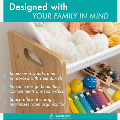Humble Crew Journey Extra-Large Wooden Toy Storage Organiser for Children, with 16 BPA Free Plastic Removeable Storage Bins, Ideal for Storing Toys,