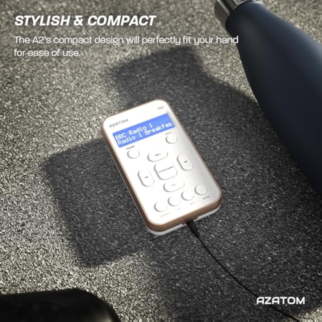 Portable DAB/DAB+ & FM Digital Radio | Sports Earphones Included | Clear Digital Display | Rechargeable Battery (10-12 Hours) | Perfect for Sports, Hiking or Working | AZATOM A2 (White/Rose Gold)