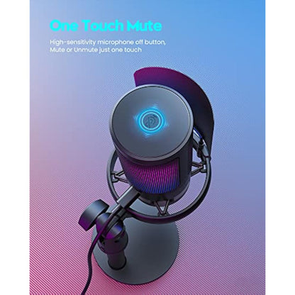 COCONISE Gaming Microphone, USB PC Mic for Podcasts Videos, Streaming, Condenser Mic with Quick Mute, Tripod Stand, Pop Filter, RGB Indicator, Shock Mount, Rotate gain button, Compatible with PS4/5/PC