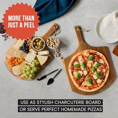 Chef Pomodoro Pizza Peel & Board, 14-inch (35.5 cm), Lightweight Acacia Wood, Baking Pizza & Bread, Oven Accessory