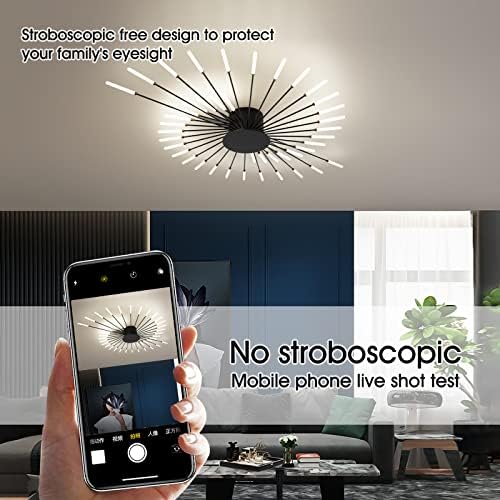 minifair Modern LED Ceiling Light,42 Heads Black Flush Mount Ceiling Lamp Acrylic Lampshade Chandelier, for Children's Room, Bedroom, Living Room, 4000K Neutral Flower Shape Light