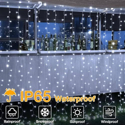 yowin Curtain Lights 600 LED 6m x 3m Gazebo Lights Mains Powered with Timer, 8 Modes Curtain Fairy Light Outdoor Waterproof Wall Hanging Light for Pergola Indoor Bedroom Wedding Decorations - White