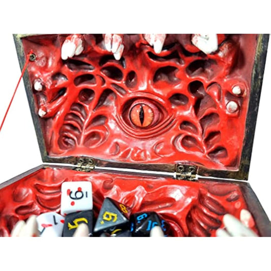 POWER BEAST Dungeon Mimic Chest Dice Storage Box with Glass Eye, Miniatures and Dungeons and Dragons Accessories, D&D Gift, DND, Dungeon Master, Holds up to 5 Sets of Polyhedral Dice. RPG Game.