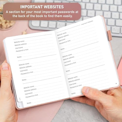 GoGirl Password Book with Alphabetical tabs – Internet Address & Password Keeper Logbook for Password Organization, Journal Notebook for Saving Website Logins. Small Size 11 x 14.5cm - Rose Gold