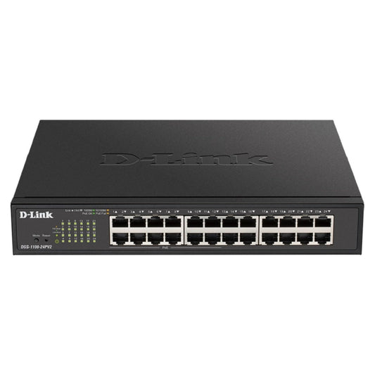 D-Link DGS-1100-24PV2 - 24-Port Gigabit PoE Smart Managed Switch with 12 PoE Ports, 100W PoE power budget, 802.3af/at, VLAN support, layer 2 features,