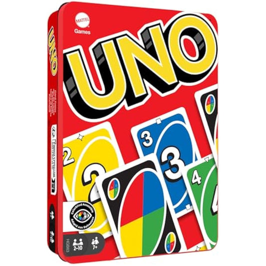 UNO Card Game with Collectible Storage Tin, Card Games for Kids, Adults, Families, Travel Game, 112 Cards and Instructions, Gift for 7 Year Olds and Up, HGB63