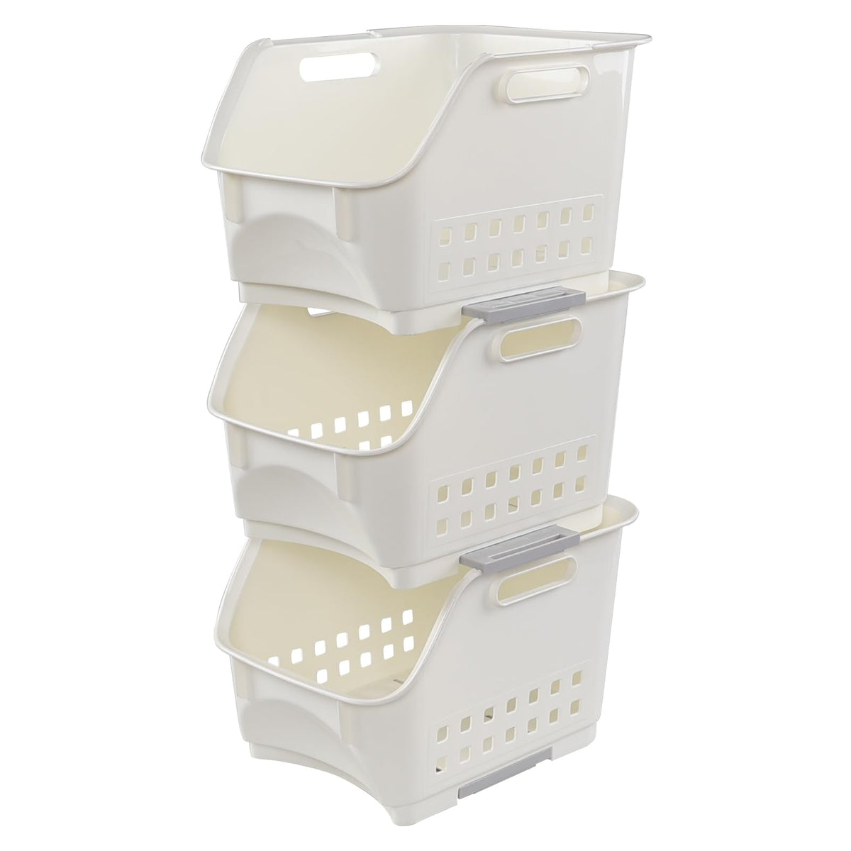 Obstnny 3-Pack Plastic Kitchen Stacking Storage Baskets Racks, White