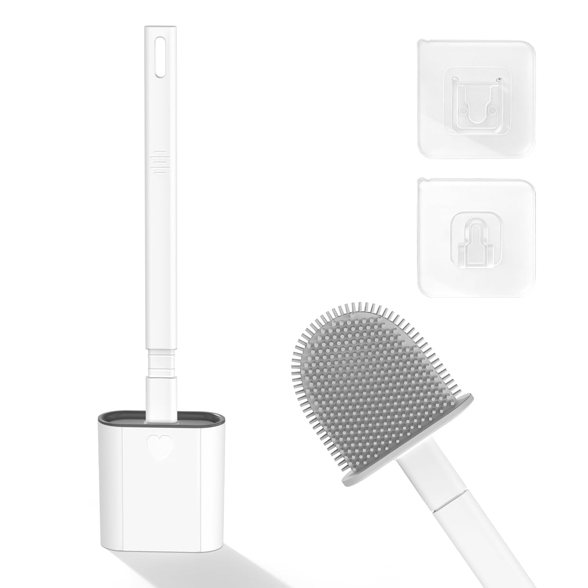 Toilet Brush, 1 Pack Bathroom Silicone Toilet Brushes and Holder Sets with No-Slip Long Plastic Handle and Soft Flexible Bristles
