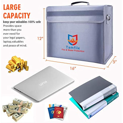 Tamfile 4200℉ Fireproof Document Bag, 16"×12"×5" Large Capacity Water Resistant Document Box A4 with Zipper Upgraded Silicone Coated Fiberglass Fireproof Safety Box for Home, Cash, Valuable, Jewelry