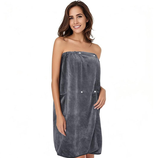 SINLAND Women's Spa Wrap Microfiber Lightweight Knee Length Bath Body Wrap Shower Towels with Adjustable Closure 32 Inch x 60 Inch Grey