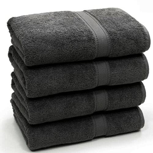 Nausha Pack of 4 Bath Towels 100% Egyptian Cotton Towels Set Super Soft and Highly Absorbent Towels 500 GSM (Charcoal)