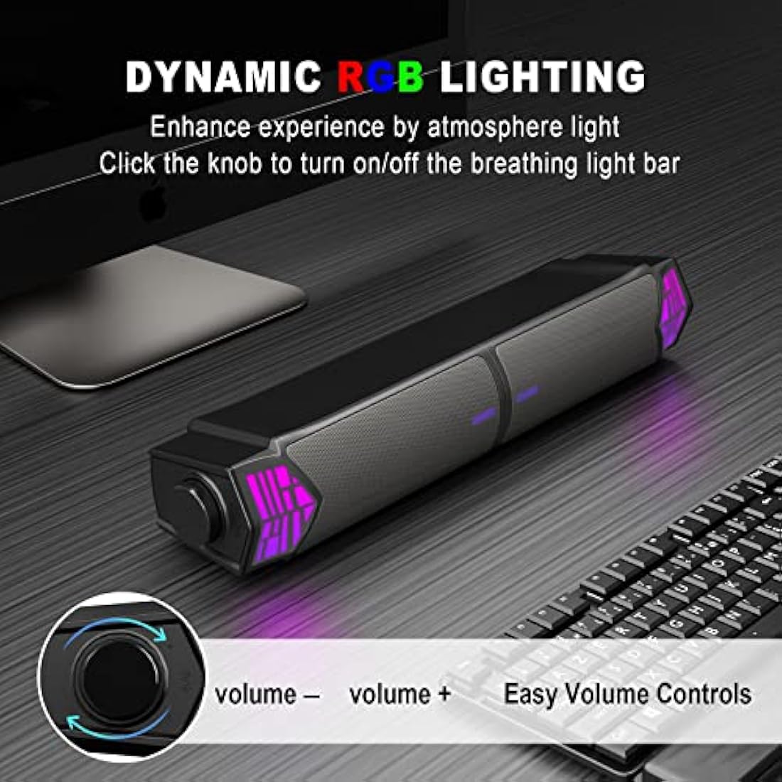 Smalody PC Speaker, 2 in 1 Detachable Computer Speaker Stereo Bluetooth Speakers Dynamic Cool RGB LED Design Compatible with Desktop/Laptop/Smartphone/Projector