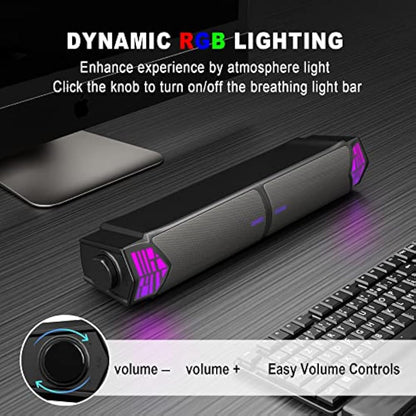 Smalody PC Speaker, 2 in 1 Detachable Computer Speaker Stereo Bluetooth Speakers Dynamic Cool RGB LED Design Compatible with Desktop/Laptop/Smartphone/Projector