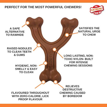 Nylabone Extreme Tough Dog Chew Toy, Wishbone Bison Flavour, Small, for Dogs Up to 11 kg,Brown, Large Breeds