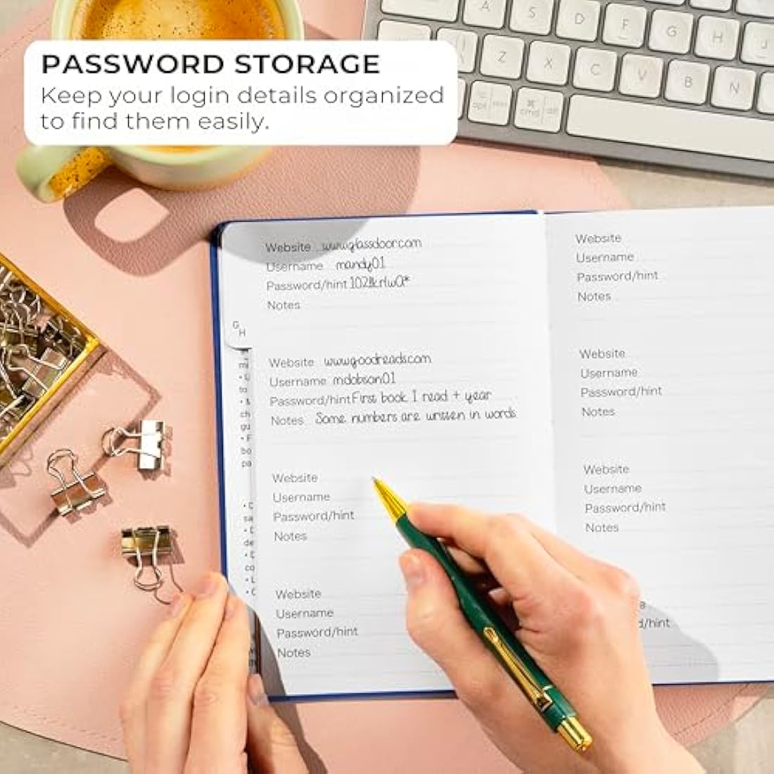 Clever Fox Password Book with alphabetical tabs. Internet Address Organizer Logbook. Medium Password Keeper for Website Logins (Royal Blue)