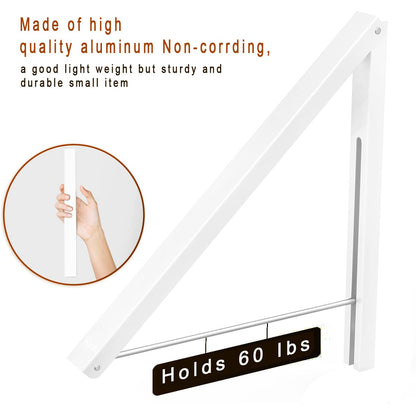 Anjuer - Folding Coat Rack Wall Mounted Retractable Aluminium Easy Installation White