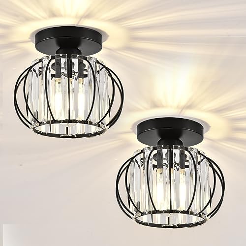 ZYDTRIP Crystals Ceiling Light Fixtures Chandelier, Small Semi Flush Mount Ceiling Light Fitting for Hallway Entrance Kitchen Bedroom Dining Rooms Living Rooms Bar (2 Pack Black)