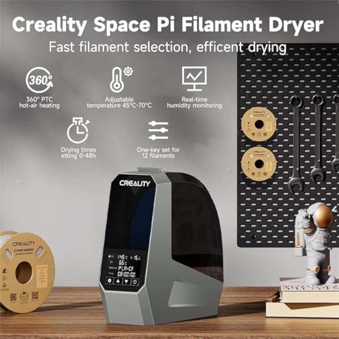 Creality Official Space PI Filament Dryer Box, 3D Printer Filament Dryer Box with 360° Heating, Upgraded Filament Dehydrator Storage Box with Fan for PLA ABS PETG TPU Nylon PA Filament 1.75MM 2.85mm