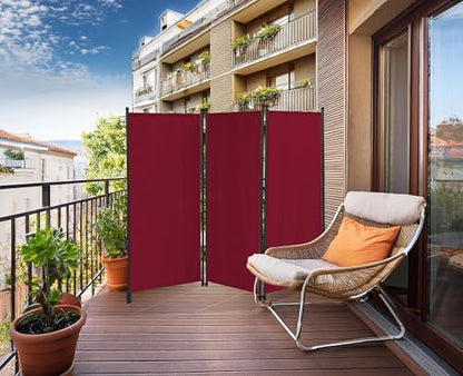 QUICK STAR Paravent 170 x 165 cm Fabric Room Devider Garden 3-Part Patrition Wall Foldable Balcony Privacy Screen Ruby Red