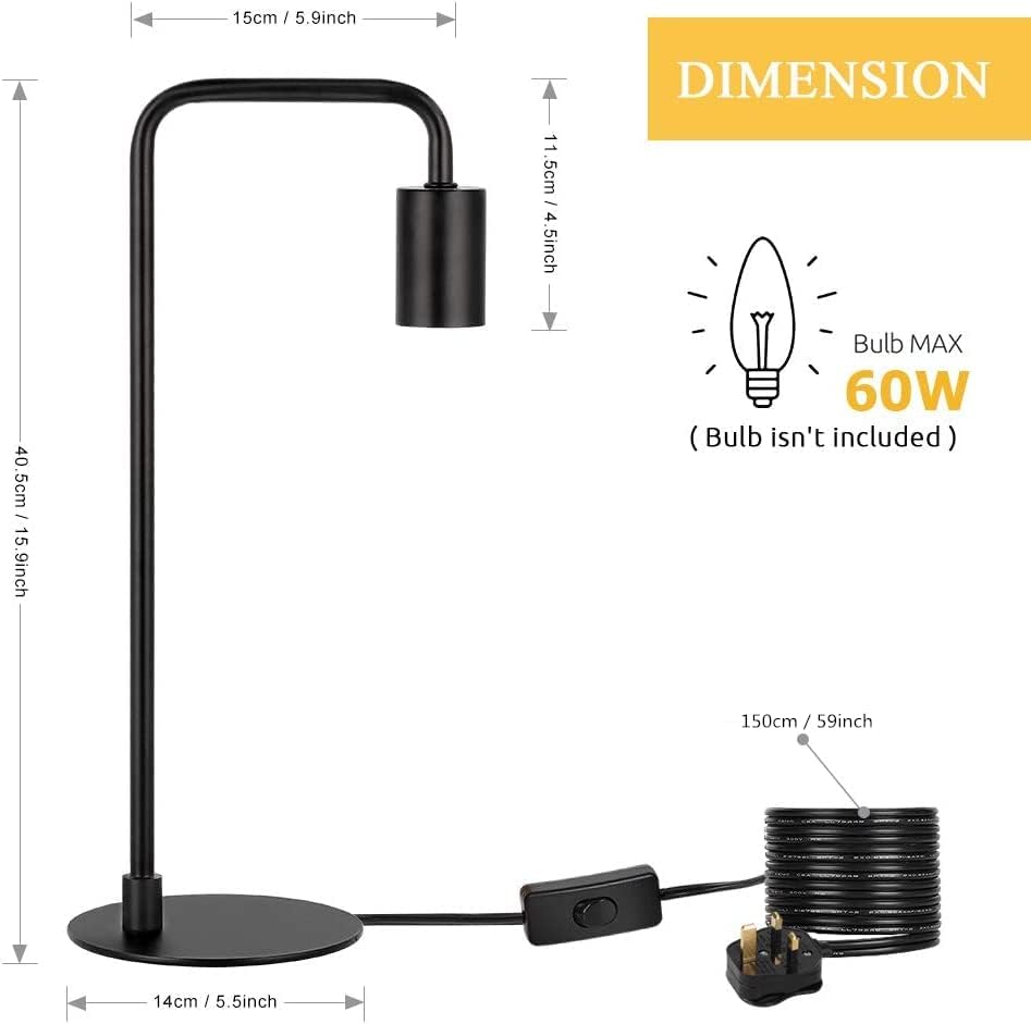 HAITRAL Vintage Industrial Bedside Lamps Set of 2 - Metal Desk Lamp with Circular Base, Nightstand Lighting for Bedroom, Office, Living Room - Black Retro Edison Style Table Lamp