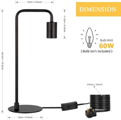 HAITRAL Vintage Industrial Bedside Lamps Set of 2 - Metal Desk Lamp with Circular Base, Nightstand Lighting for Bedroom, Office, Living Room - Black Retro Edison Style Table Lamp