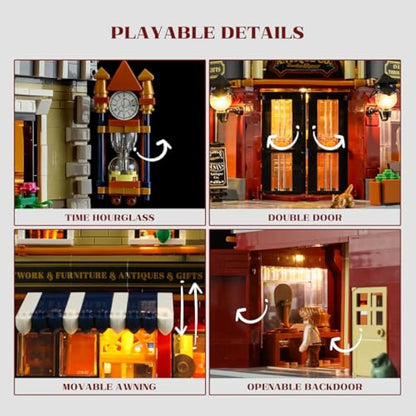 Funwhole Antique-Store Lighting Building-Bricks Set - City Town Life Corner Shop LED Light Construction Building Model Set 2847 Pcs for Adults and Teen