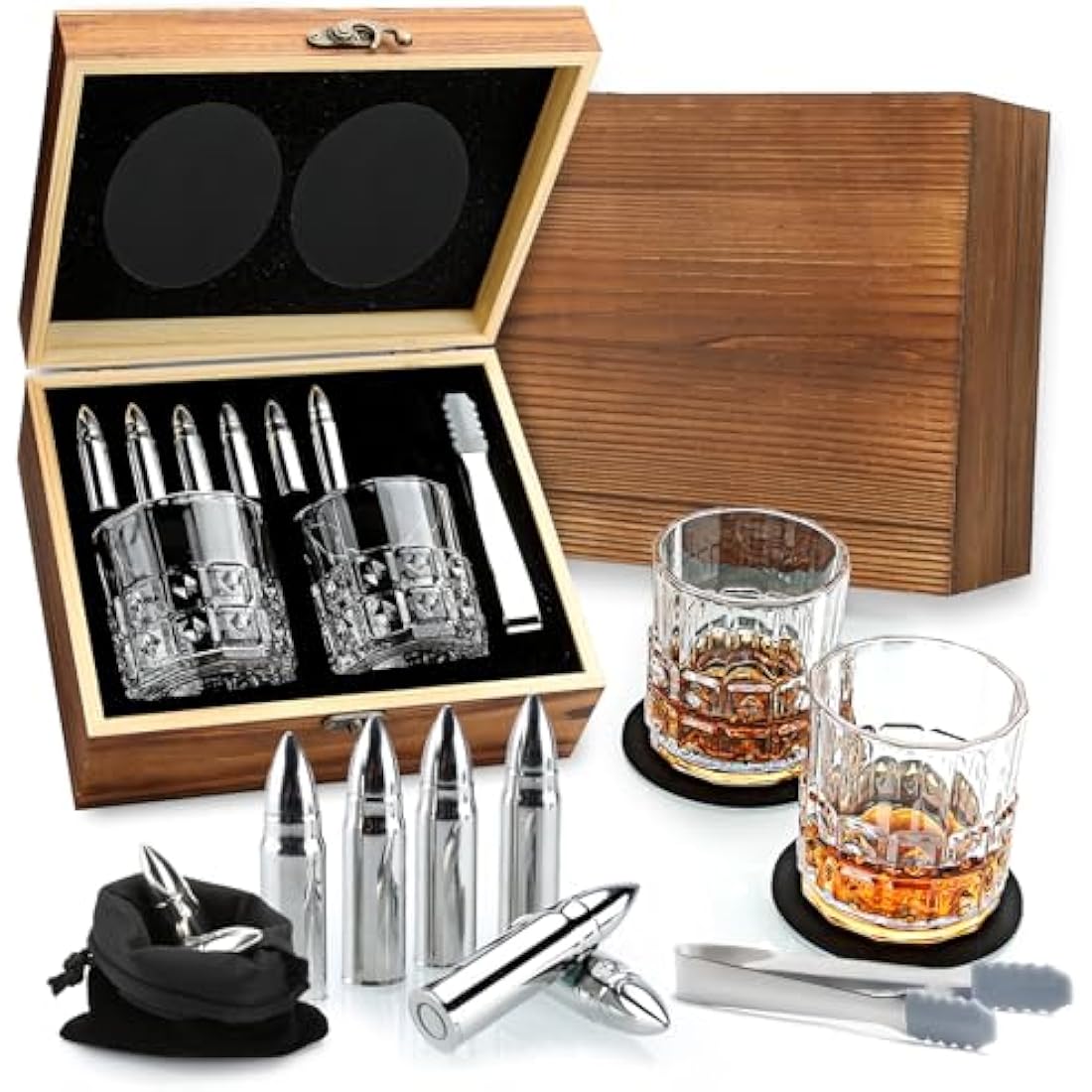 Sovyime Whisky Gift Set - Whiskey Glasses Set of 2, Whisky Glass & 6 Stainless Steel Whiskey Stones&Wooden Box, Whiskey Gift Sets for Men, Birthday Gifts for Men Dad Father Husband Brother Groomsmen