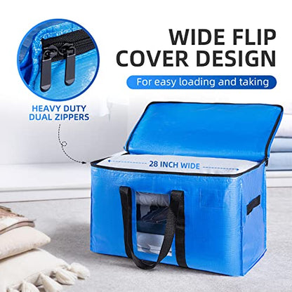 TAILI Heavy Duty Moving Bags 6 Pack Extra Large Storage Bags, Moving Storage Bags with Zips, Clear Window & Reinforced Handles, Waterproof Moving Bags