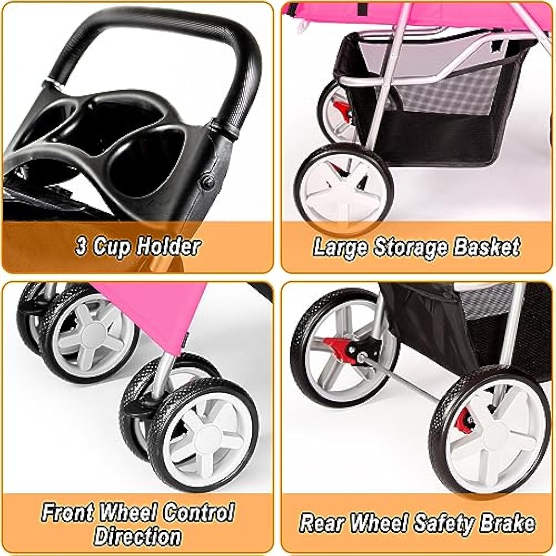 display4top Pet Travel Stroller Dog Cat Pushchair Pram Jogger Buggy With 4 Wheels (Pink)