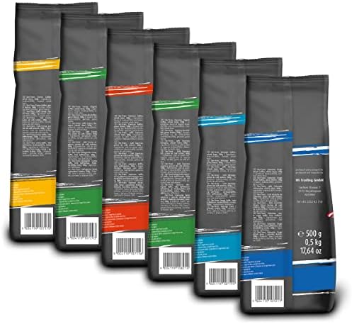 Der-Franz Coffee Pack, whole bean, 6 x 500 g (1 x Crema, 1 x Espresso, 1 x Melange, 1 x Colombia, 1 x Espresso Organic, 1 x Crema Organic)