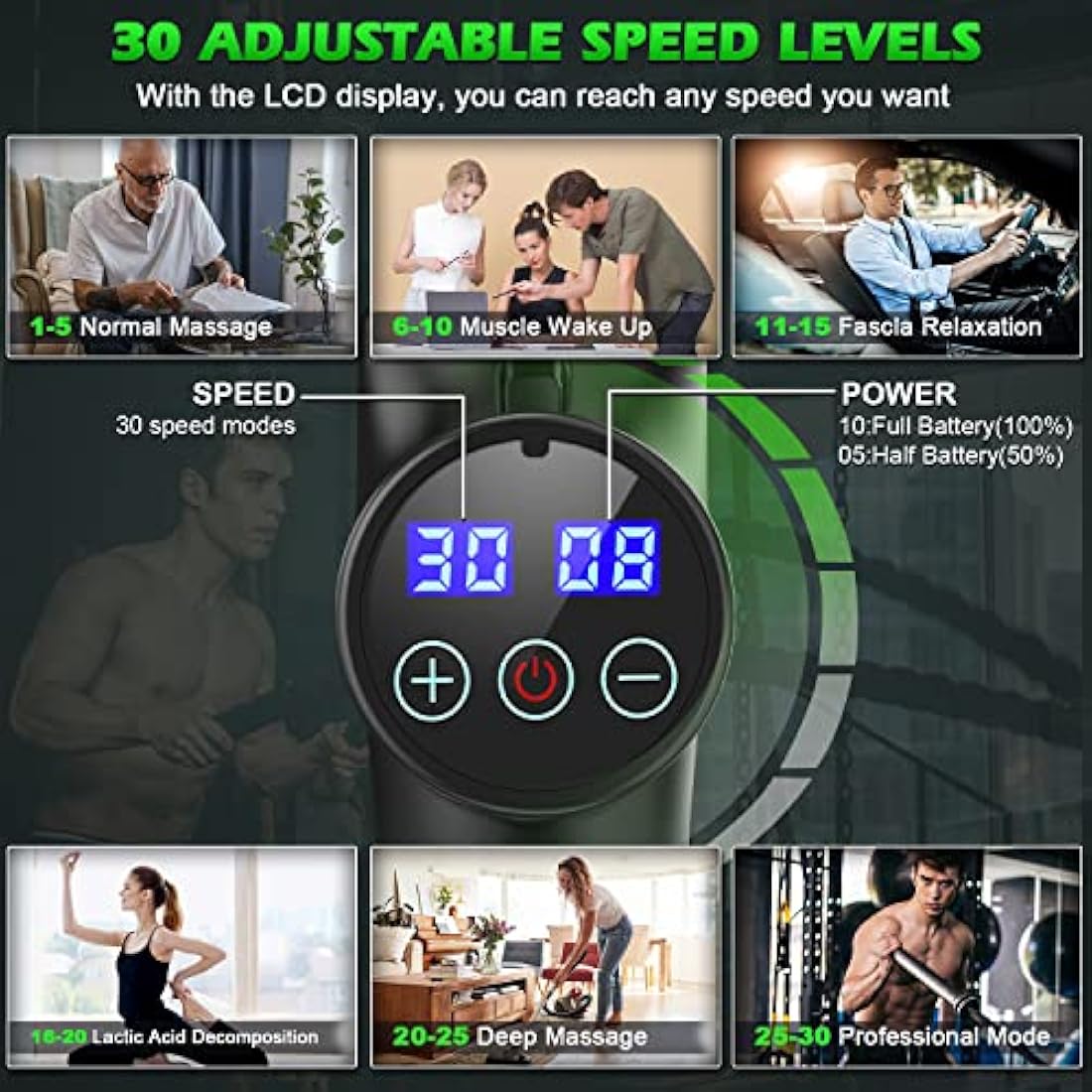 Muscle Massage Gun,ALDOM Massage Gun Deep Tissue 30 Speeds Handheld Electric Massager LCD Touch Screen,Portable Percussion Massager with 8 Heads,Powerful Muscle Gun for Athletes Recovery Pain Relief