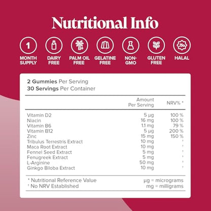 Testosterone Booster Gummies - 1 Month Supply - Testosterone Supplements for Men - Maca Root, Tribulus Terrestris, Vitamin D & Zinc - Testosterone Boosters Supplements - 60 Count Gummies - Novomins
