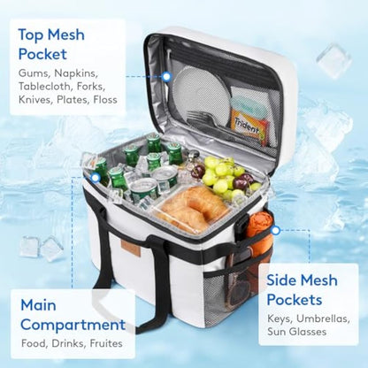 Lifewit 20L Soft Cooler Bag with Hard Liner, Large Insulated Picnic Lunch Bag Box Soft-Sided Cooling Bag for Camping、BBQ、Family Outdoor Activities, Silk Gray