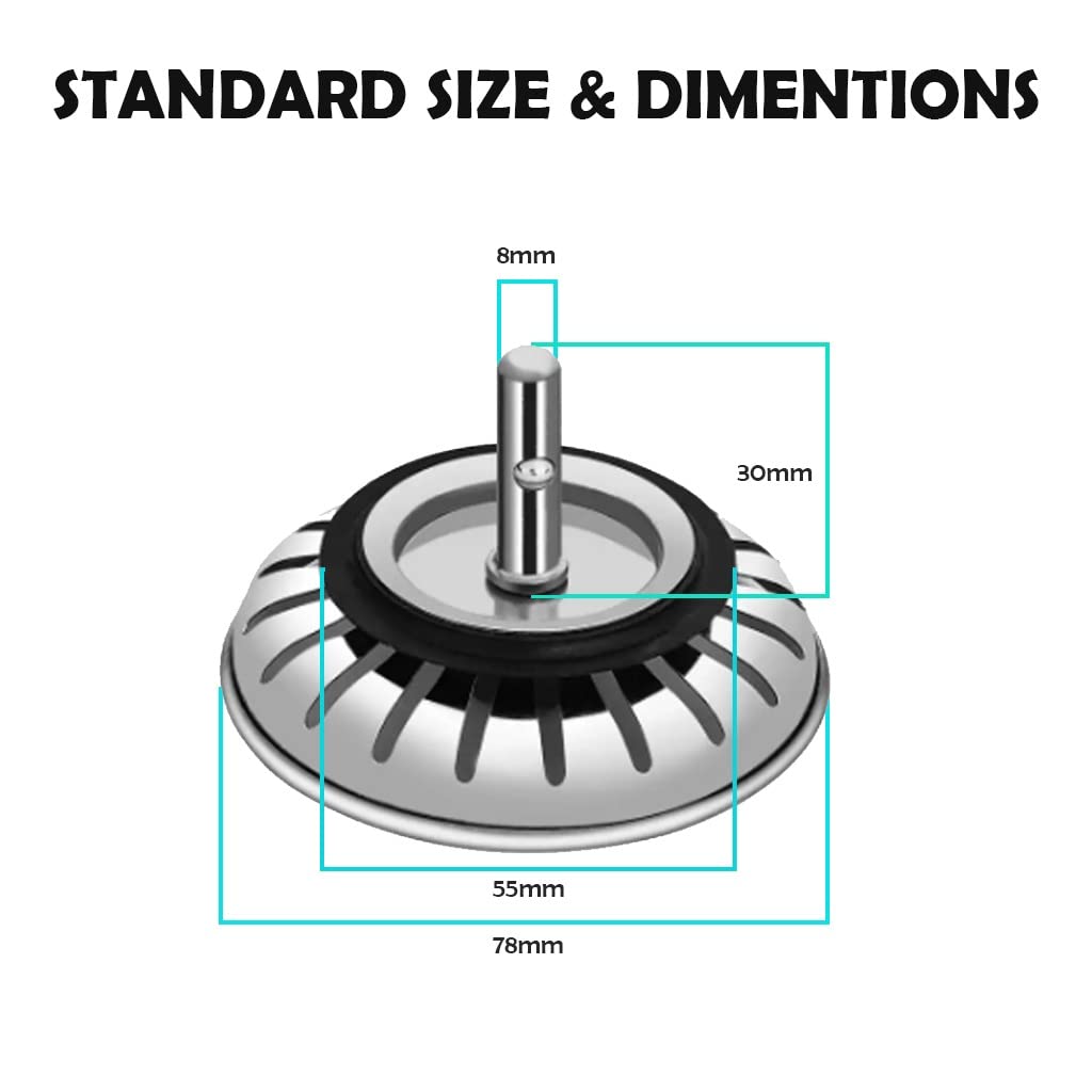 Stainless Steel Kitchen Sink Plug Strainer – Rust Free Kitchen Sink Strainer - Sink Plug Replacement for Food and Hole Hair Catcher