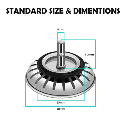 Stainless Steel Kitchen Sink Plug Strainer – Rust Free Kitchen Sink Strainer - Sink Plug Replacement for Food and Hole Hair Catcher