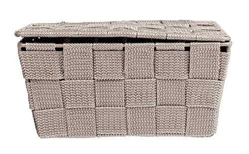WENKO 22575100 Storage basket Adria with lid Taupe - bathroom basket with lid, Polypropylene, 19 x 10 x 14 cm, Taupe