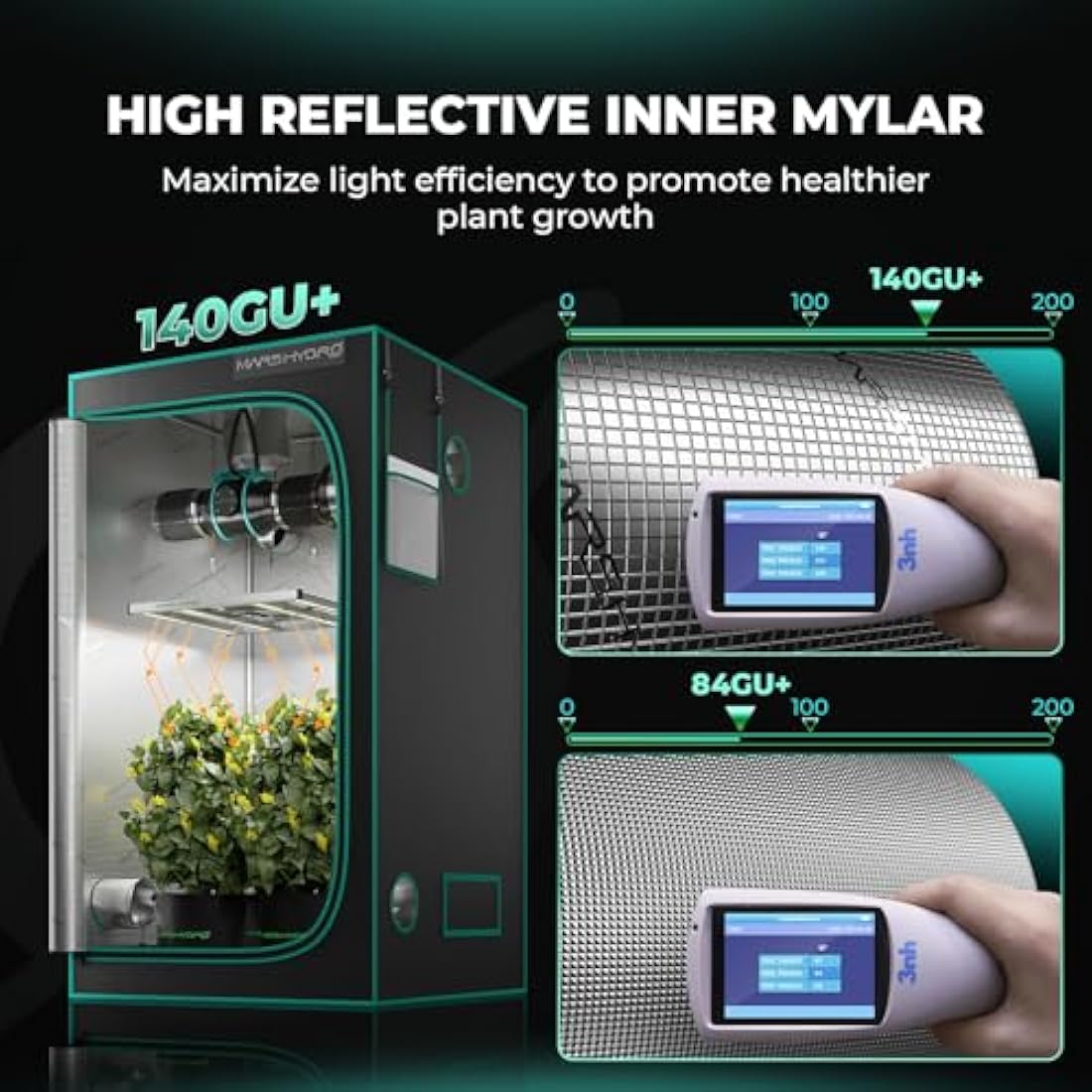 MARS HYDRO 3.3’x3.3′ Grow Tent 39"X39"X71" 1680D Canvas 100% Reflective Mylar Grow Tents for Indoor Hydroponic Plant Growing Room for TS1000/MH-E3000
