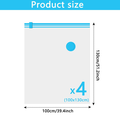 Vacuum Storage Bags - 4 Pack 100X130CM Extra Large Strong Space Saver Compression Bags