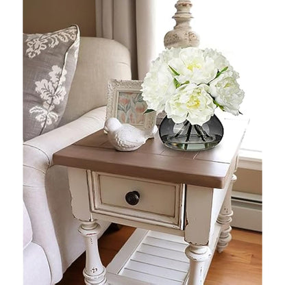 Oairse Artificial Peony Flowers in Vase Real Touch Fake Peonies Flower in Glass Vase with Faux Water White Faux Flower Arrangement for Home Decor Bathroom Living Room Wedding Centerpiece Decoration