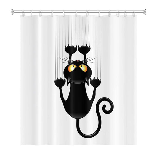 SDOTPMT 180x198cm Black Cat with Sharp Paws Shower Curtain Cute Funny Cat Kitty Bath Curtain White Background Bathtub Curtain for Child Bathroom