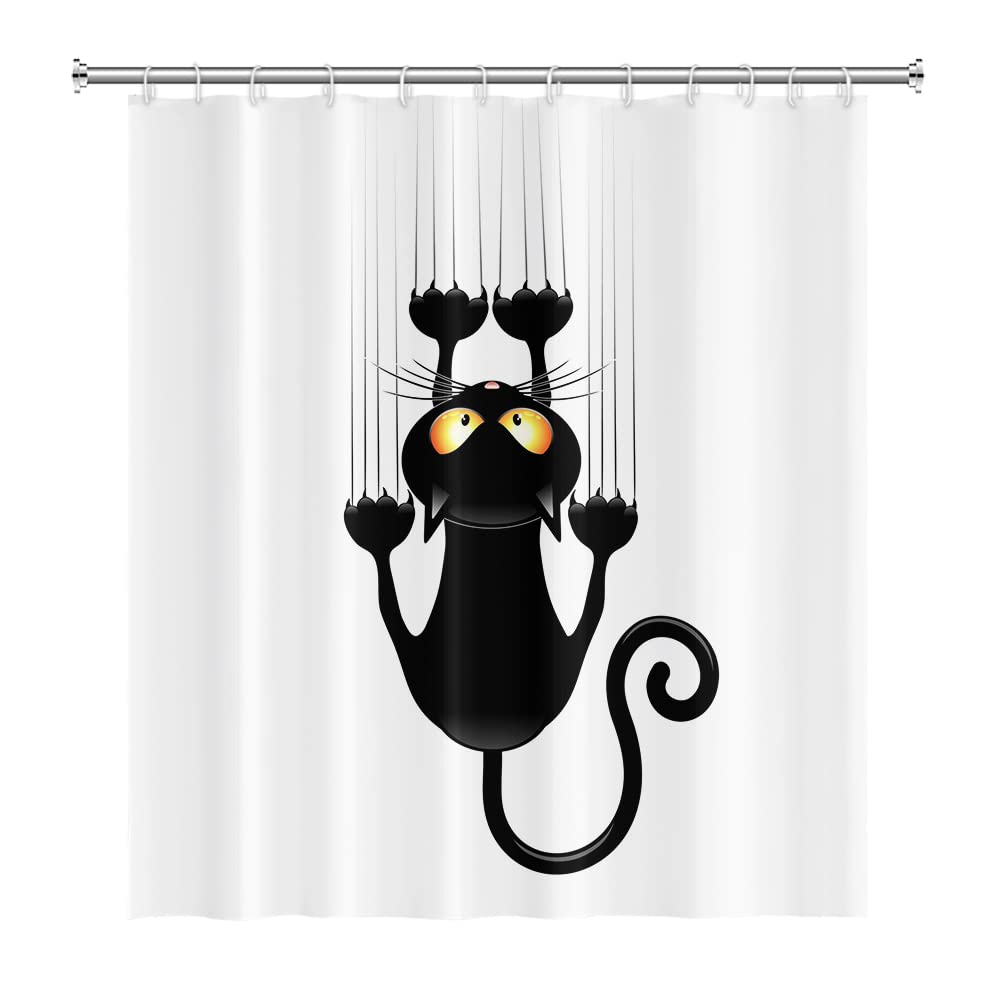 SDOTPMT 122x183cm Black Cat with Sharp Paws Shower Curtain Cute Funny Cat Kitty Bath Curtain White Background Bathtub Curtain for Child Bathroom