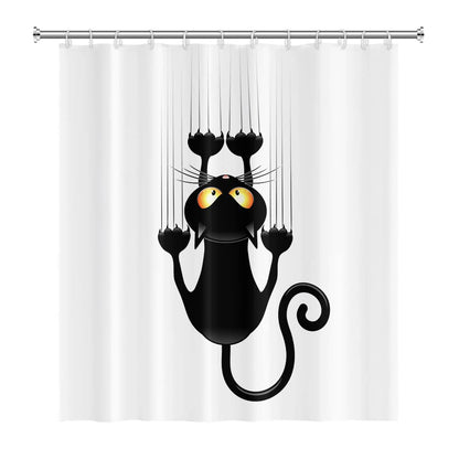 SDOTPMT 152x183cm Black Cat with Sharp Paws Shower Curtain Cute Funny Cat Kitty Bath Curtain White Background Bathtub Curtain for Child Bathroom