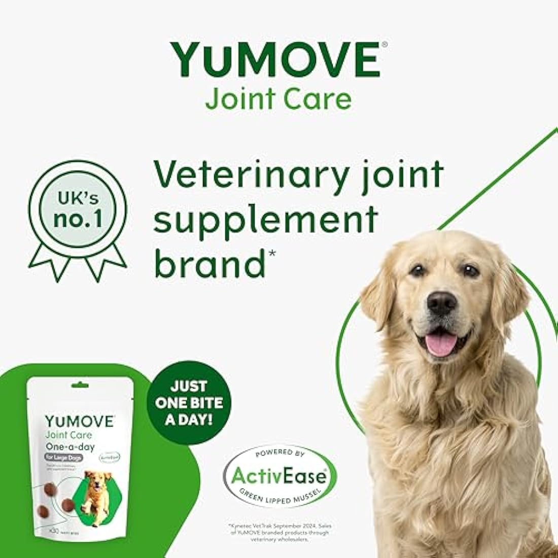 YuMOVE Joint Supplement for Dogs, ONE-A-DAY for Joint Care, Essential Dog Hip and Joint Aid for Stiff Large Dogs with Glucosamine, Chondroitin, Green Lipped Mussel, 30 Chews - 1 Month supply