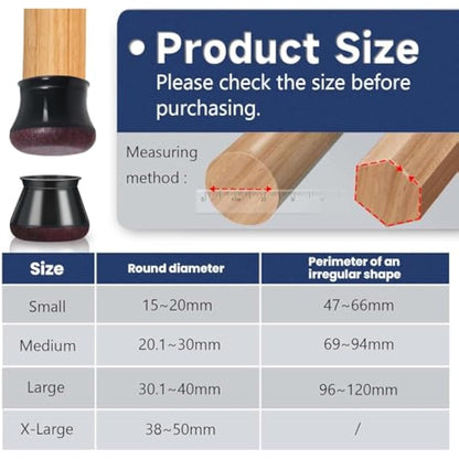 32 Pcs Chair Leg Floor Protectors, Small Black Silicone Chair Leg Covers Caps for Hardwood Floors with Wrapped Felt, Furniture Feet Protectors Pads (Fit:15-20mm)